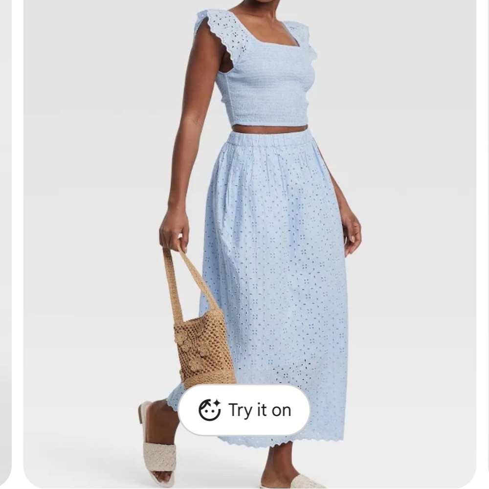Light Blue Eyelet Midi Skirt and Top